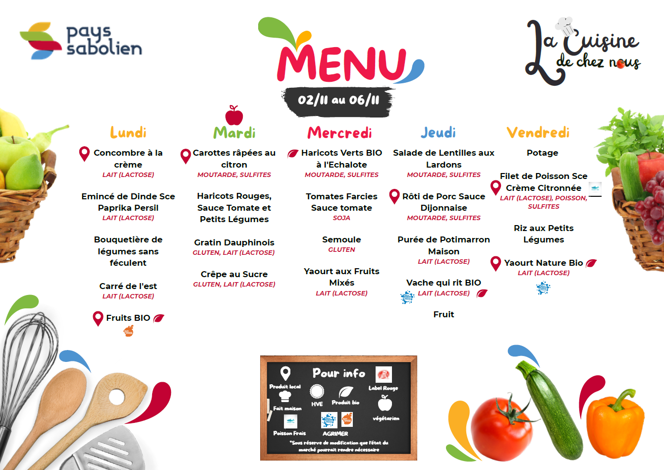 Menu standard — Du lundi 2 au vendredi 6 novembre 2026